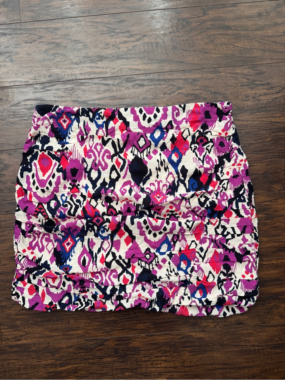 Zara Pink Purple Black Printed Ruched Mini Skirt